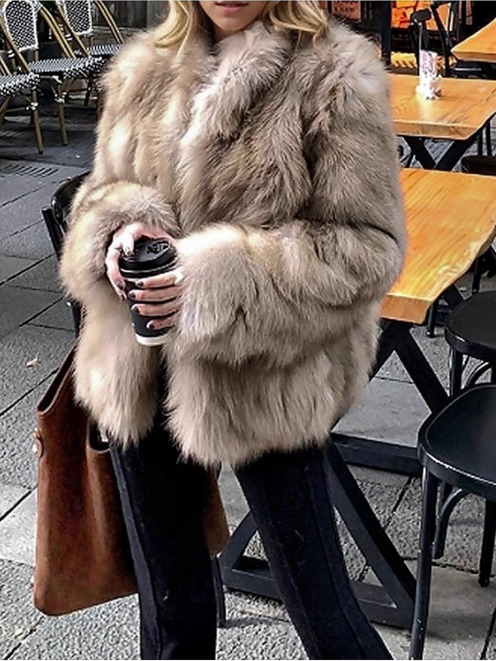 Faux Fur Teddy Jacket in Cream W/Brown undertones